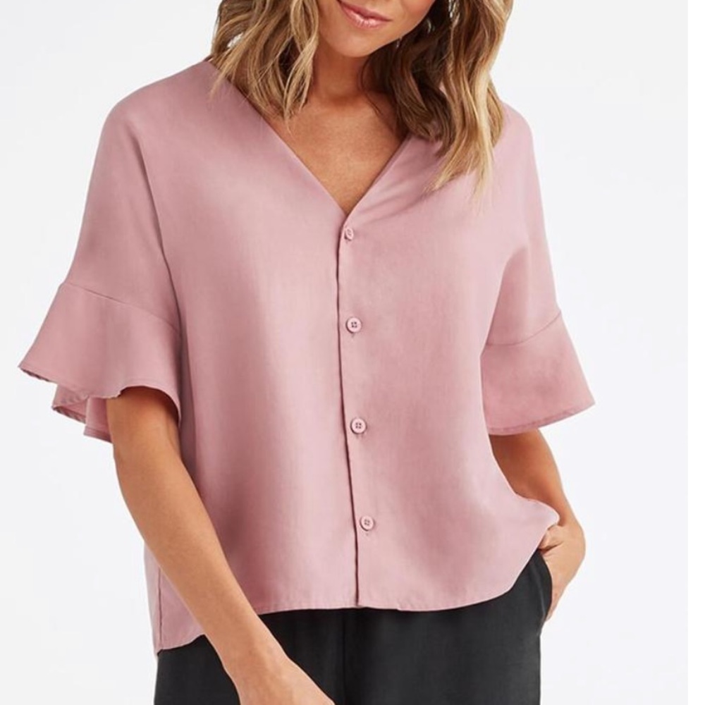 Vetta reversible flutter sleeve blouse